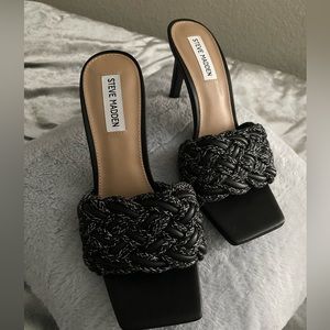 Seraphine Black square toe woven sandals. Never worn.